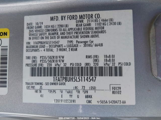 2020 FORD MUSTANG 1FATP8UH5L5114547 Photo 8