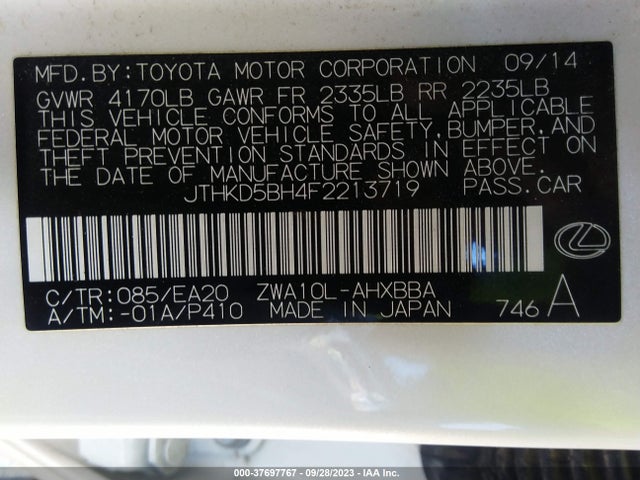 2015 Lexus CT, VIN: JTHKD5BH4F2213719