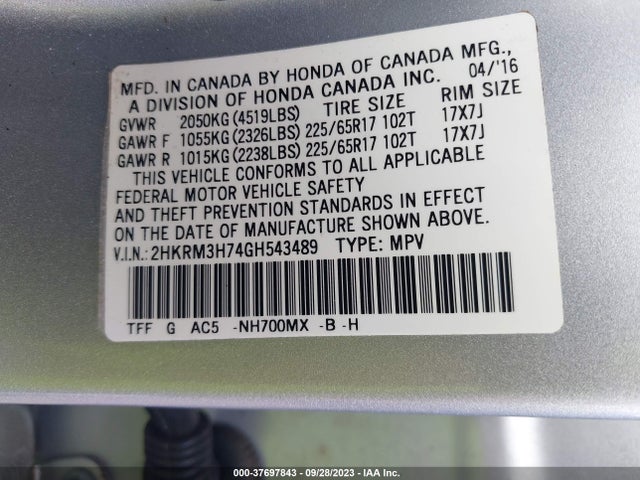 Honda Cr-v Ex-l 2016 2HKRM3H74GH543489 Image 9
