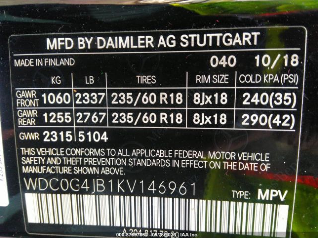 WDC0G4JB1KV146961 Mercedes-Benz Glc Glc 300