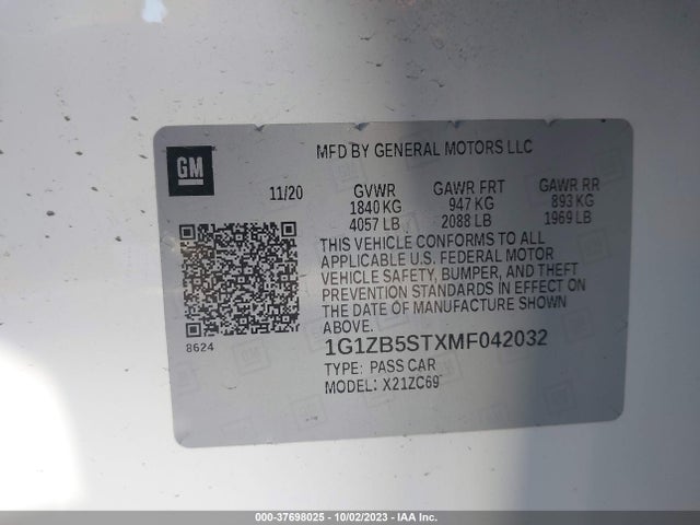Chevrolet MALIBU LS 2021 1G1ZB5STXMF042032 Image 9