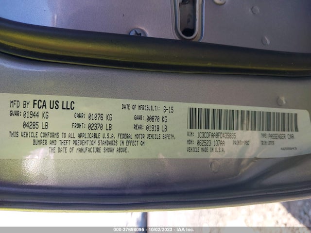 Dodge DART SE 2015 1C3CDFAA8FD435835 Image 9