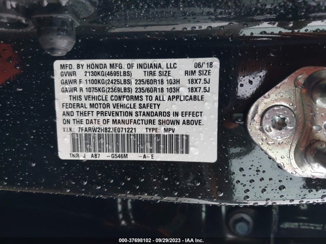 2018 HONDA CR-V EX-L VIN: 7FARW2H82JE071221