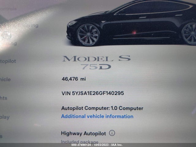 Tesla Model S 75d 2016 5YJSA1E26GF140295 Image 14