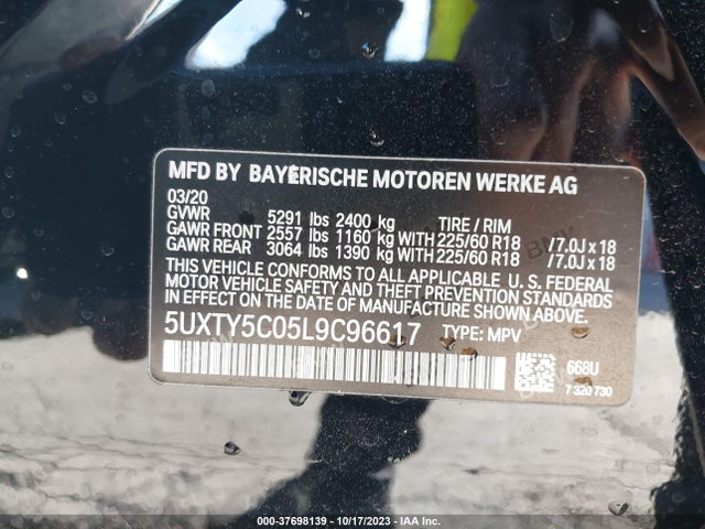 2020 BMW X3 XDRIVE30I VIN: 5UXTY5C05L9C96617