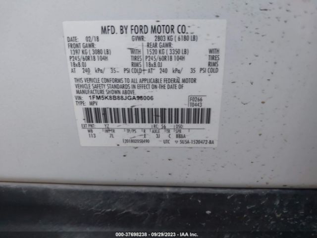 1FM5K8B88JGA98006 Ford Explorer Base