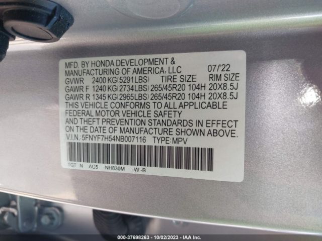 5FNYF7H54NB007116 Honda Passport 2wd Ex-l