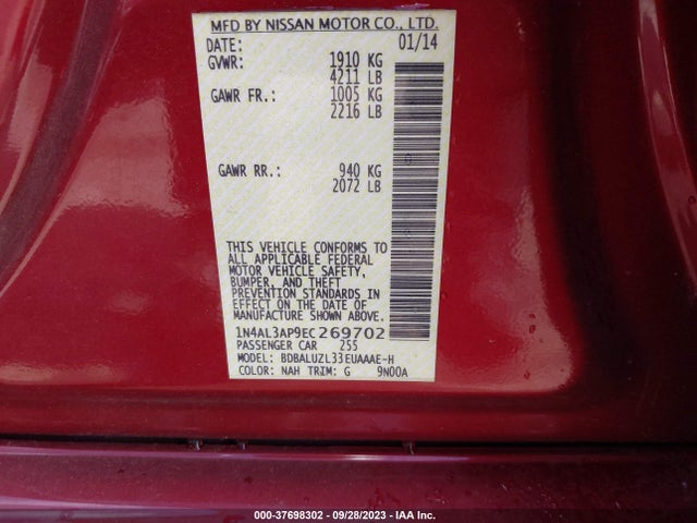 Nissan Altima 2.5 Sv 2014 1N4AL3AP9EC269702 Image 9