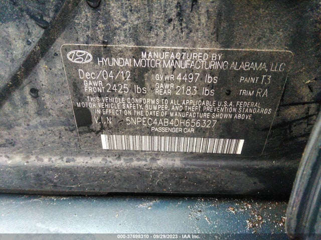 2013 HYUNDAI SONATA LIMITED VIN: 5NPEC4AB4DH656327