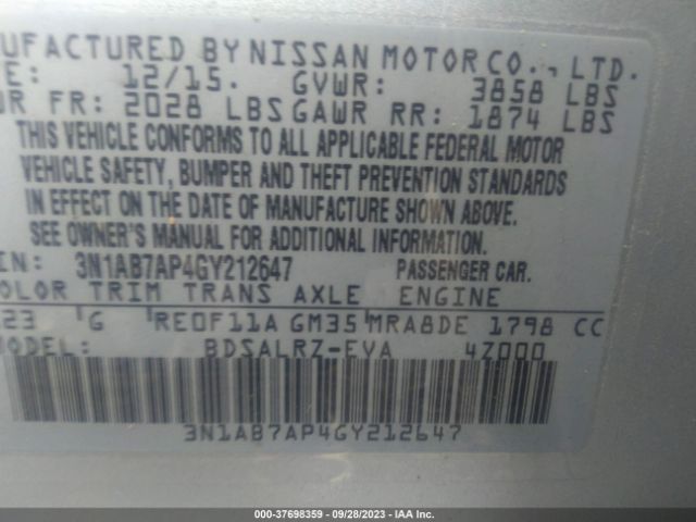 3N1AB7AP4GY212647 Nissan SENTRA SR