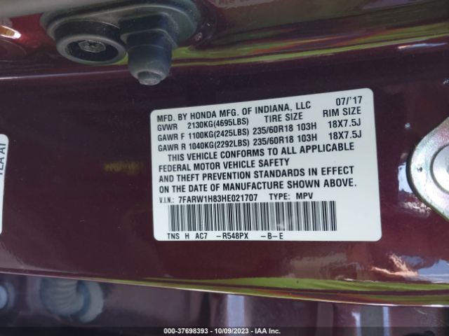 7FARW1H83HE021707 Honda Cr-v Ex-l