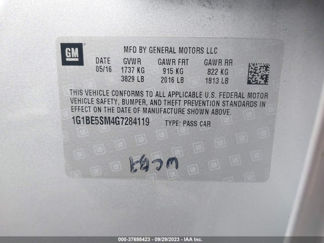 Chevrolet CRUZE LT 2016 1G1BE5SM4G7284119 Image 9