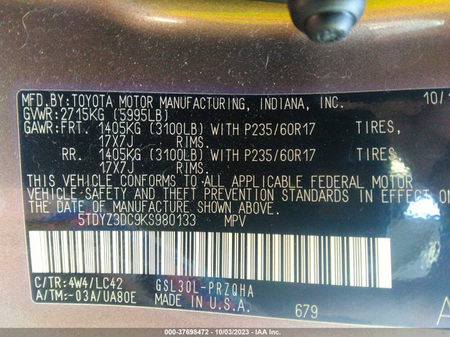 Toyota Sienna Xle Auto Access 2019 5TDYZ3DC9KS980133 Image 9