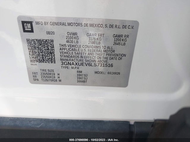 2020 CHEVROLET EQUINOX LT VIN: 3GNAXUEV6LS731516