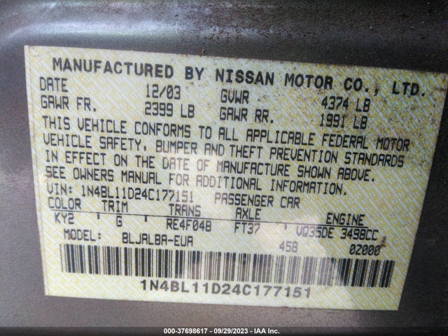 2004 NISSAN ALTIMA SE VIN: 1N4BL11D24C177151
