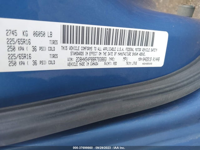 2008 DODGE GRAND CARAVAN SXT VIN: 2D8HN54P88R793883