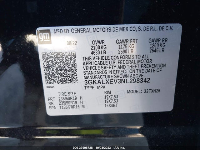 2022 GMC TERRAIN DENALI VIN: 3GKALXEV3NL298342