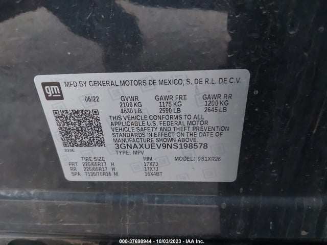 Chevrolet EQUINOX LT 2022 3GNAXUEV9NS198578 Image 9