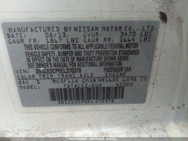 Nissan Versa Note S Plus 2014 3N1CE2CP0EL370378 Image 9