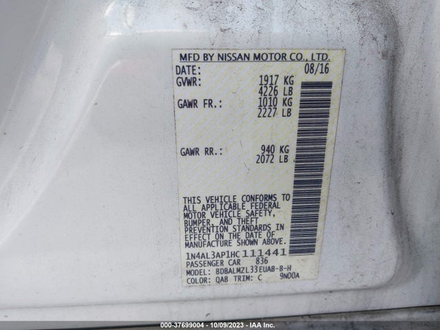 2017 NISSAN ALTIMA 2.5 SV VIN: 1N4AL3AP1HC111441