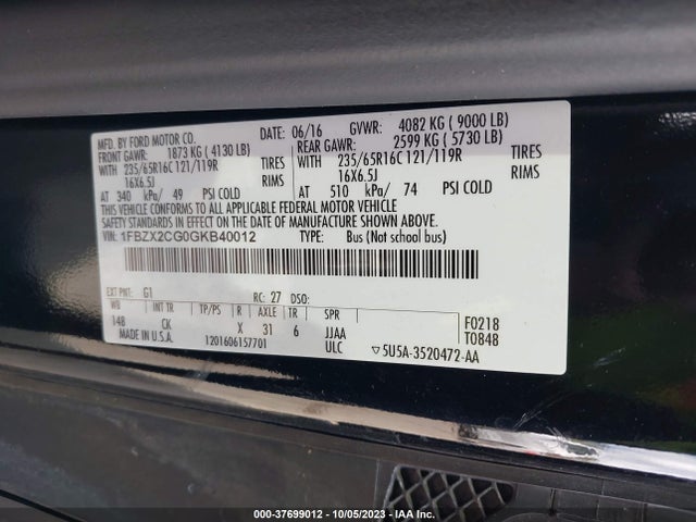 Ford Transit-350 Xlt 2016 1FBZX2CG0GKB40012 Image 9