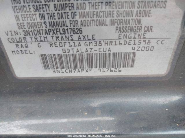 3N1CN7APXFL917626 Nissan Versa S Plus