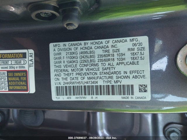 Honda Cr-v 2wd Ex 2020 2HKRW1H51LH413404 Image 9