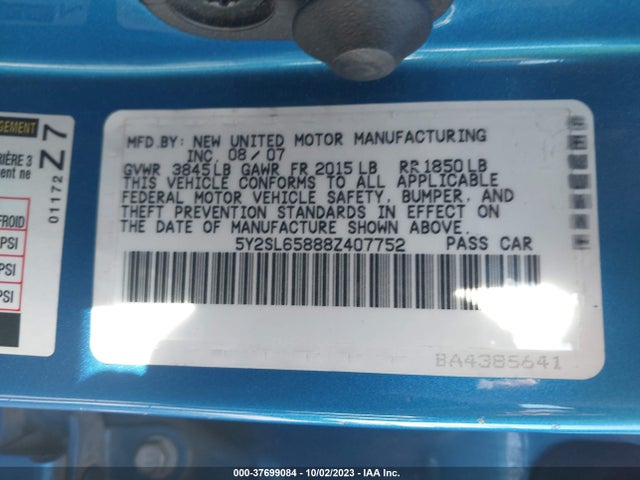 2008 PONTIAC VIBE VIN: 5Y2SL65888Z407752