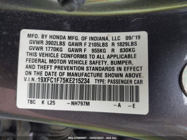 19XFC1F75KE215234 Honda Civic Sedan Ex-l