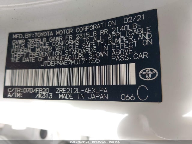Toyota COROLLA LE 2021 JTDEPMAE7MJ171055 Image 9
