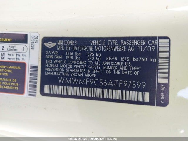 2010 MINI COOPER HARDTOP WMWMF9C56ATF97599 Photo 8