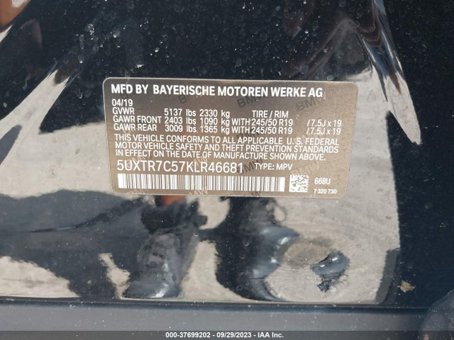2019 BMW X3 SDRIVE30I VIN: 5UXTR7C57KLR46681