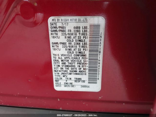 JN8AT2MT1HW403316 Nissan Rogue Sl