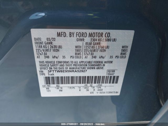 3FTTW8E95NRA52927 Ford Maverick Xl