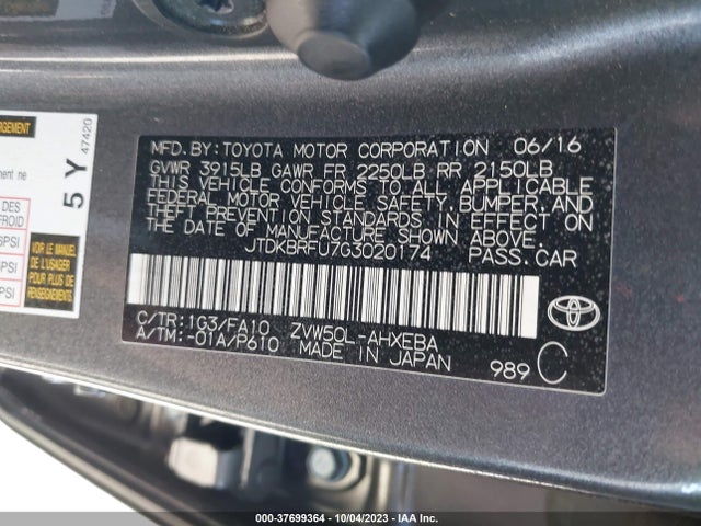 Toyota Prius Two 2016 JTDKBRFU7G3020174 Image 9