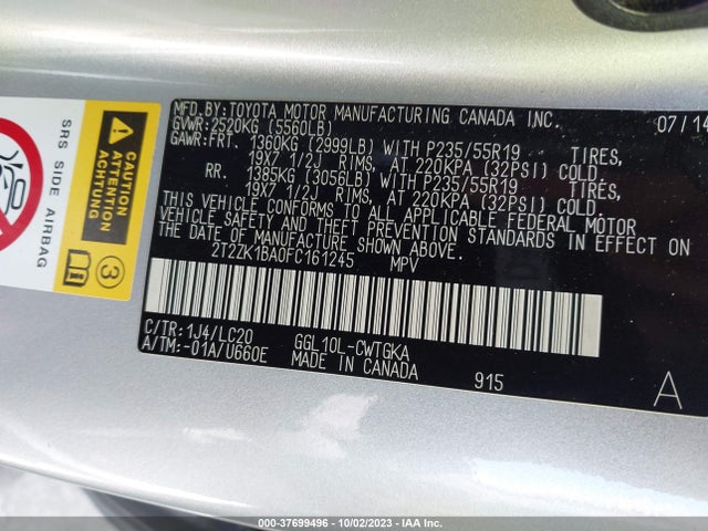 2T2ZK1BA0FC161245 Lexus RX 350