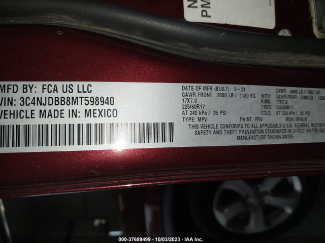 3C4NJDBB8MT598940 Jeep Compass Latitude