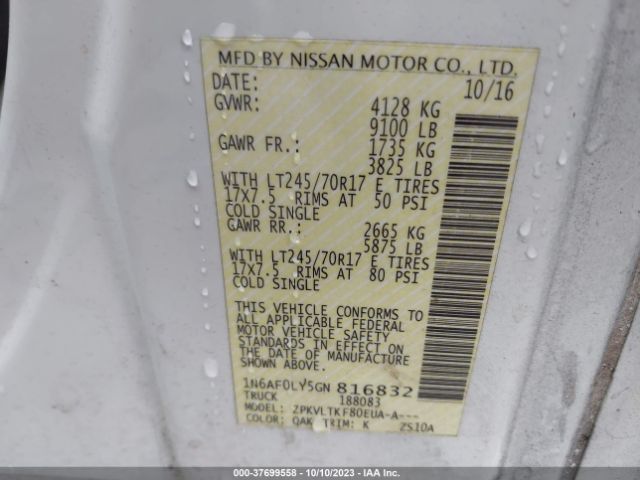 1N6AF0LY5GN816832 Nissan Nv Sv