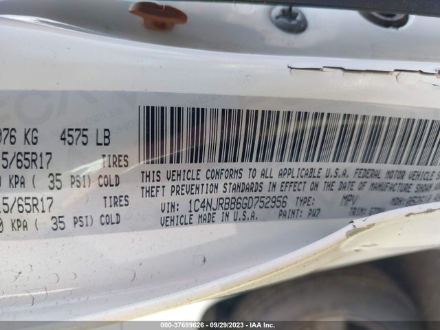 1C4NJRBB6GD752956 Jeep Patriot Sport Se
