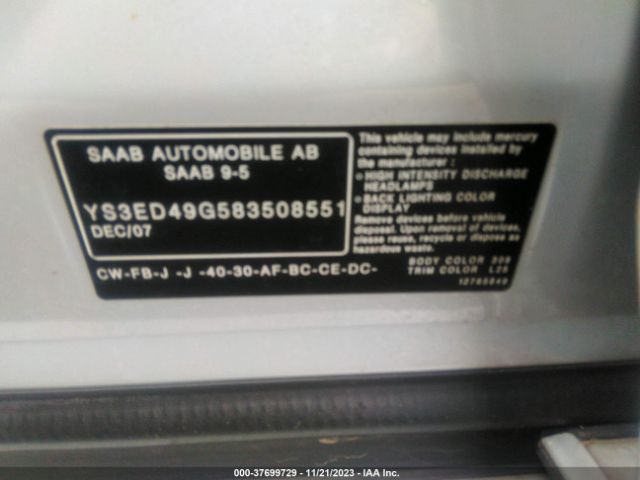 2008 SAAB 9-5 YS3ED49G583508551 Photo 8