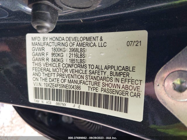 Honda INSIGHT EX 2022 19XZE4F59NE004386 Image 9