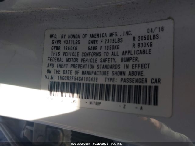 1HGCR2F54GA190439 Honda Accord Sedan Sport