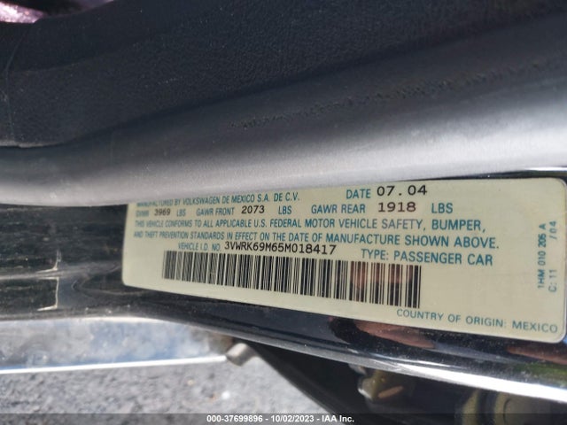 2005 VOLKSWAGEN JETTA SEDAN GL VIN: 3VWRK69M65M018417