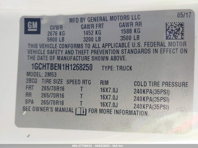 Chevrolet Colorado 4wd Wt 2017 1GCHTBEN1H1268250 Image 15