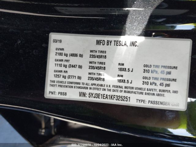 5YJ3E1EA1KF325251 Tesla Model 3 Range