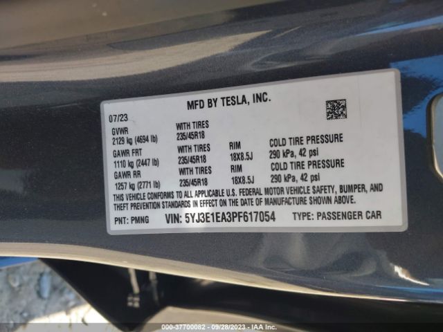 5YJ3E1EA3PF617054 Tesla MODEL 3