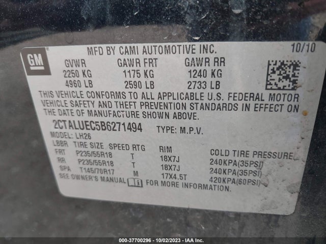 2011 GMC TERRAIN SLT-1 VIN: 2CTALUEC5B6271494