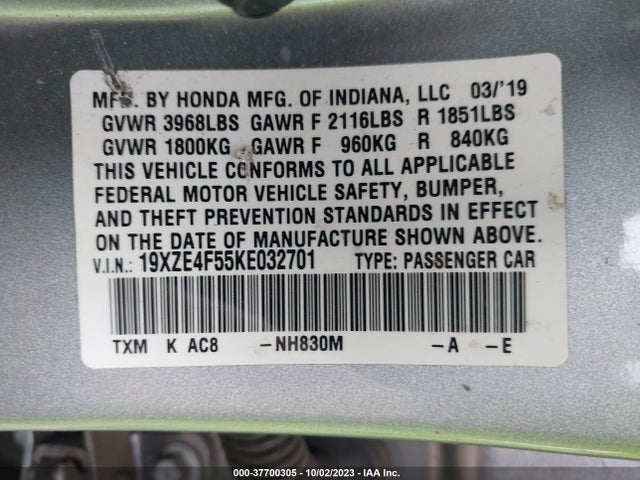 Honda INSIGHT EX 2019 19XZE4F55KE032701 Image 9