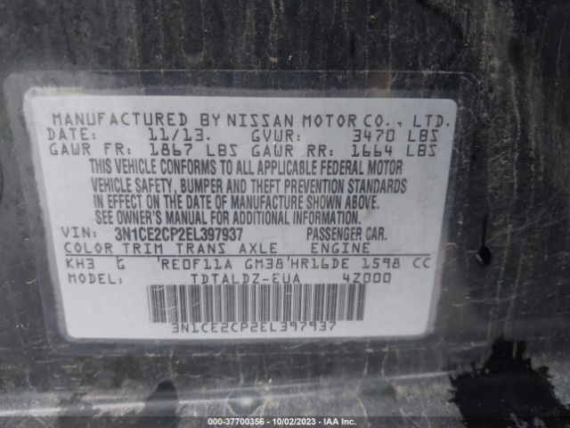3N1CE2CP2EL397937 Nissan Versa Note Sv