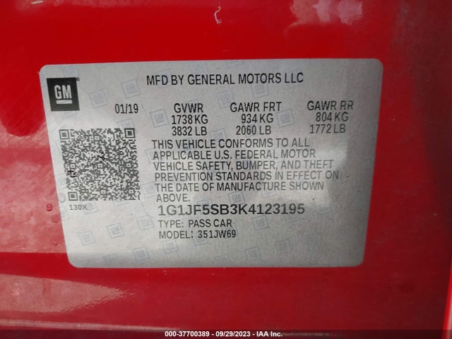 Chevrolet Sonic Premier 2019 1G1JF5SB3K4123195 Image 9